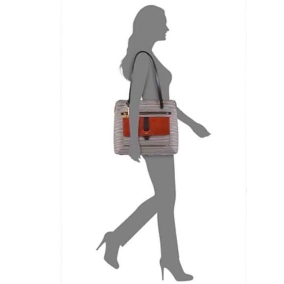 FOSSIL Kinley Shopper Black White Striped Shoulder Bag Tote Purse - Picture 2 of 16